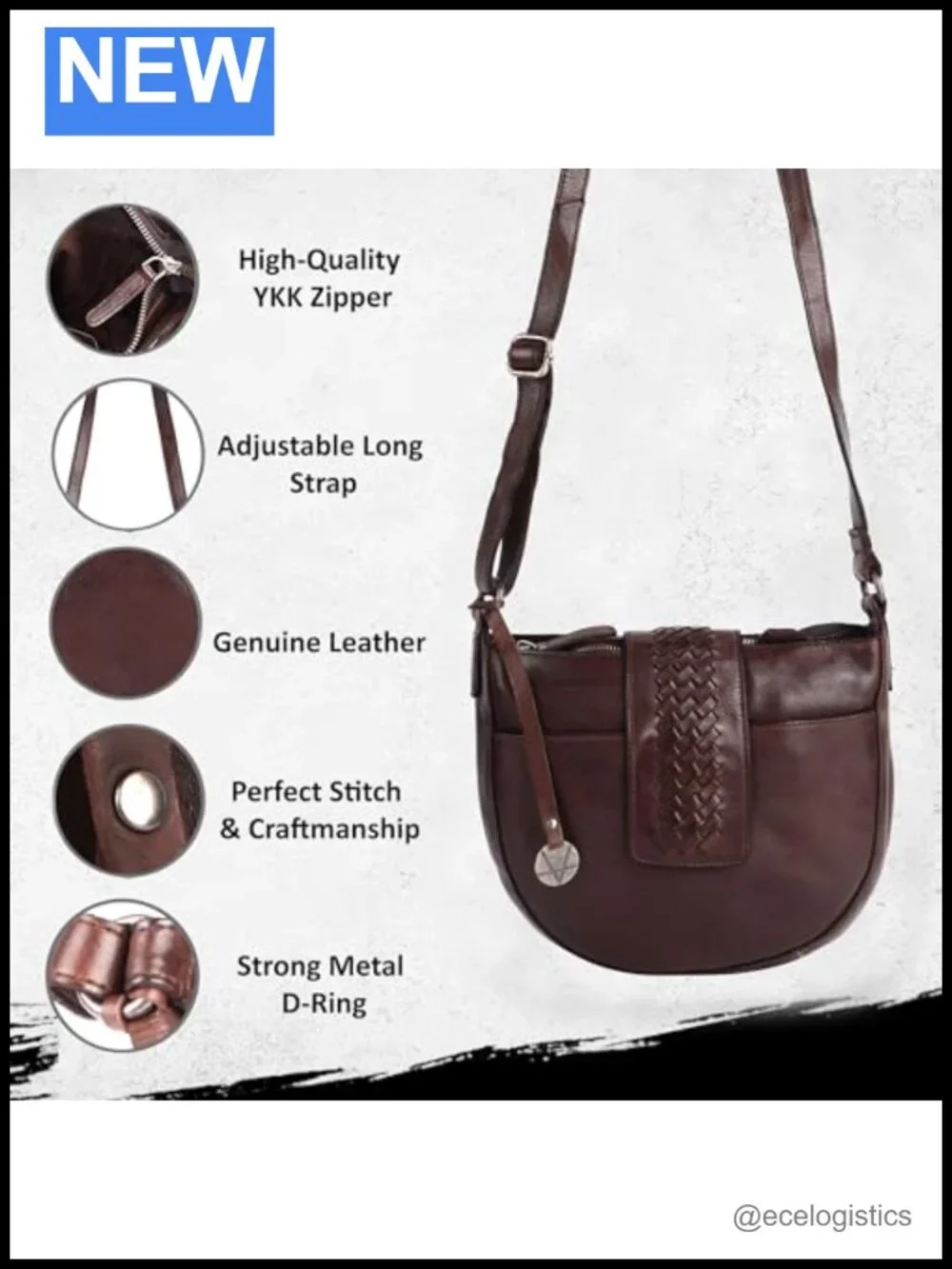 Genuine Leather Crossbody Sling Bag for Women with Adjustable Strap